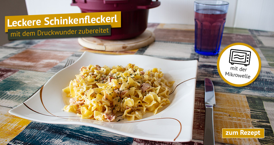 Leckere Schinkenfleckerl mit dem Druckwunder zubereitet