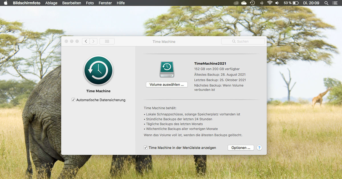 Altes TimeMachine Backup von 2021