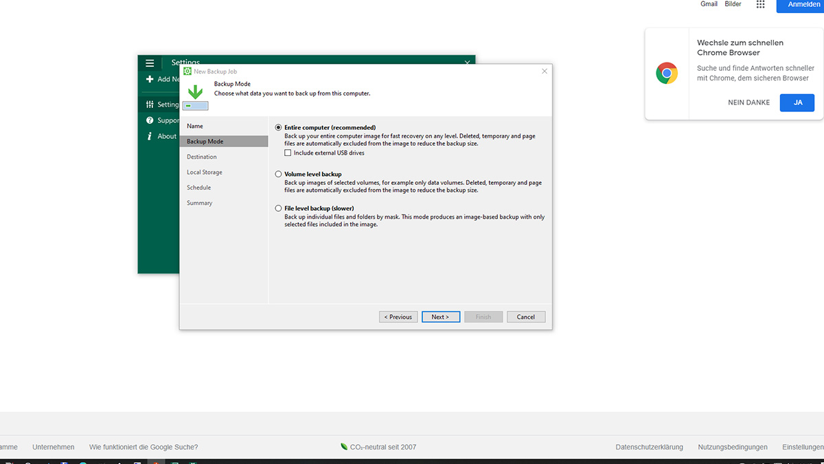 Veeam Backup Mode auswählen