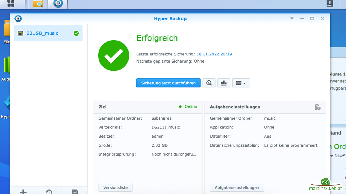 Hyper Backup BackupJob erstellt