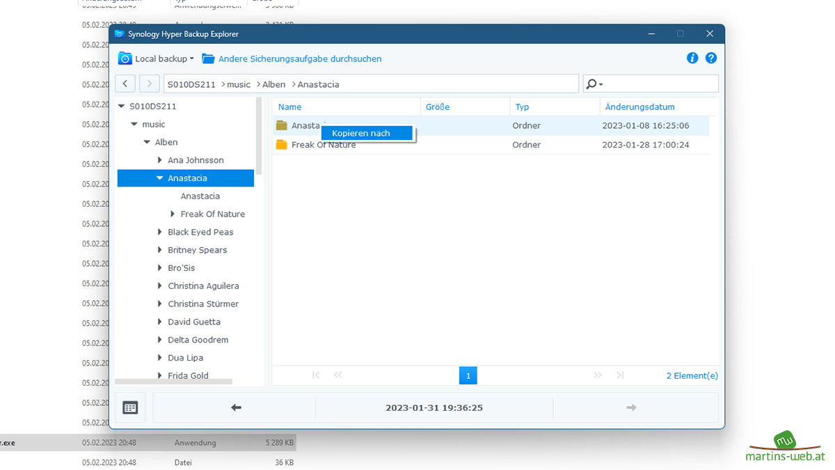 Restore im Hyper Backup Explorer