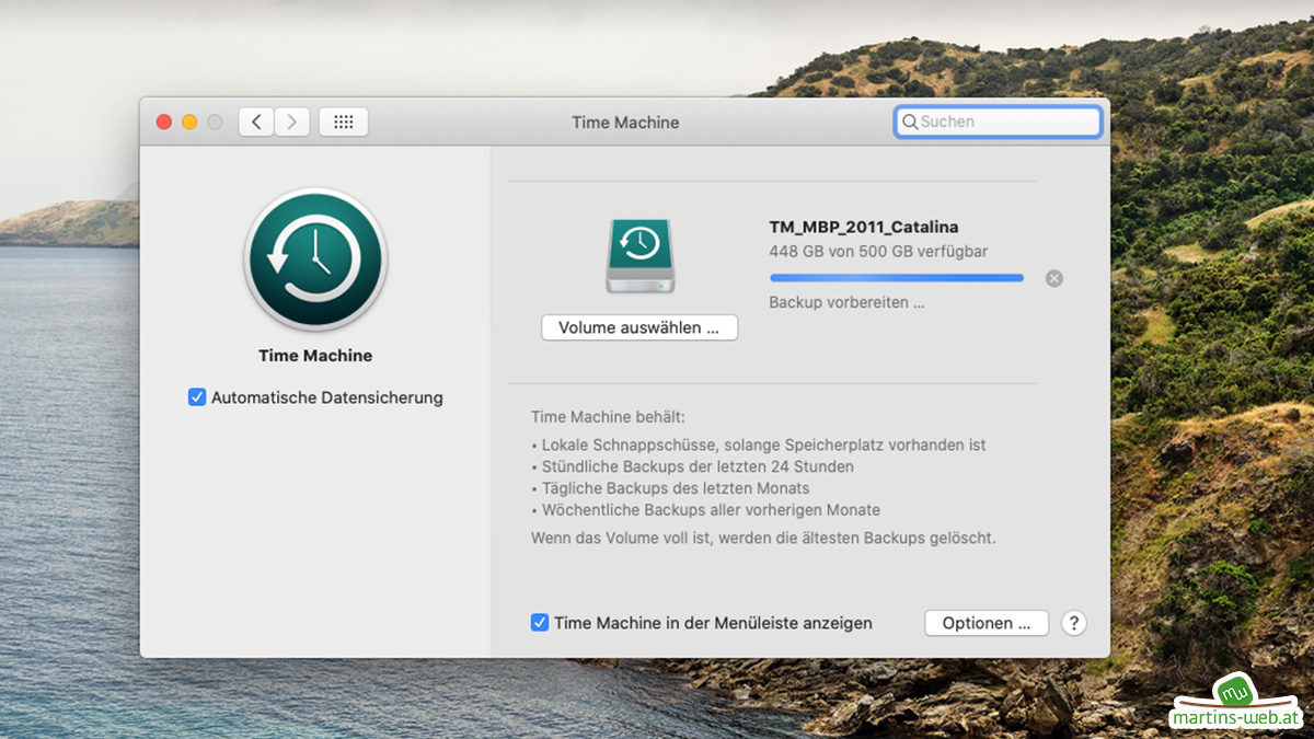 Time Machine Backup wird vorbereitet