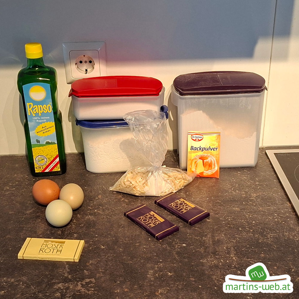 Zutaten für den Mandel-Schoko-Kuchen